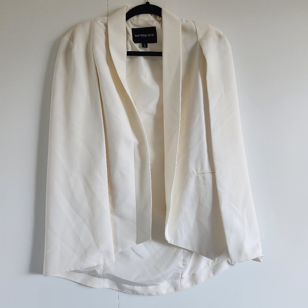 Who What Wear Cream Open Front Cape Blazer Minimalist Longline Size S